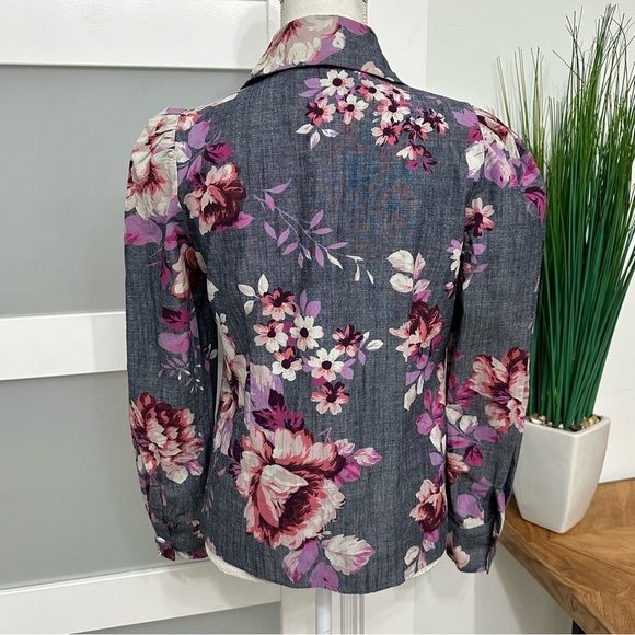 Jill Jill Stuart Chambray Floral Button Up Top Multicolor SZ 2 Long Sleeve NWT - Picture 10 of 10